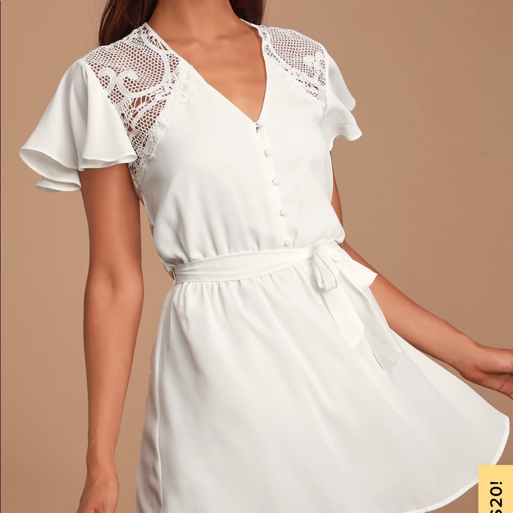 First Impressions White Crochet Lace Skater Dress